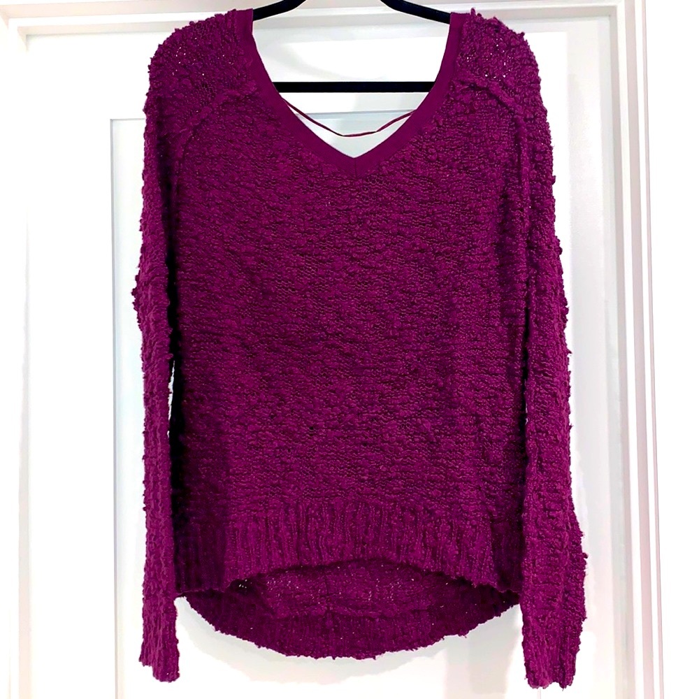 Free People Oversized V-Neck Sweater Maroon Small